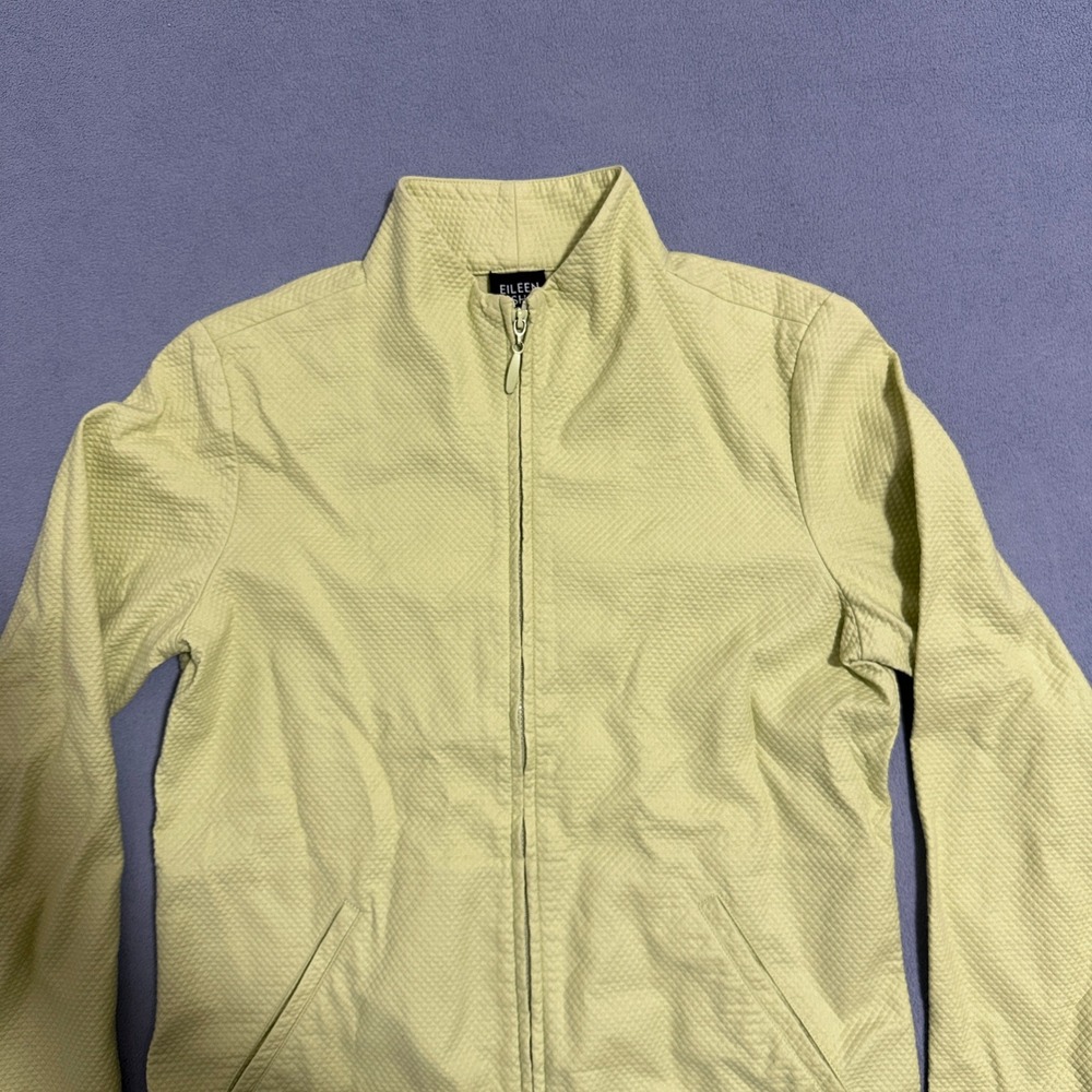 Eileen Fisher Chartreuse Quilted Zip Up Jacket Mock Neck Yellow Size Petite PP - Picture 3 of 11
